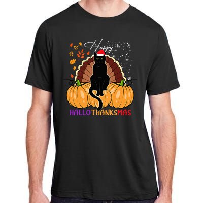 Festive Black Cat Santa Hat for Pumpkin Season Adult ChromaSoft Performance T-Shirt