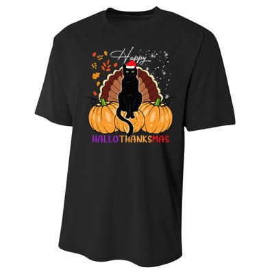 Festive Black Cat Santa Hat for Pumpkin Season Performance Sprint T-Shirt