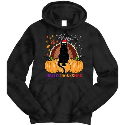 Festive Black Cat Santa Hat for Pumpkin Season Tie Dye Hoodie