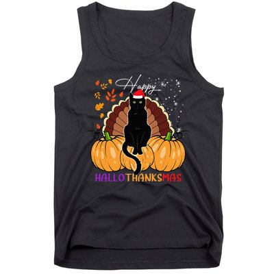 Festive Black Cat Santa Hat for Pumpkin Season Tank Top