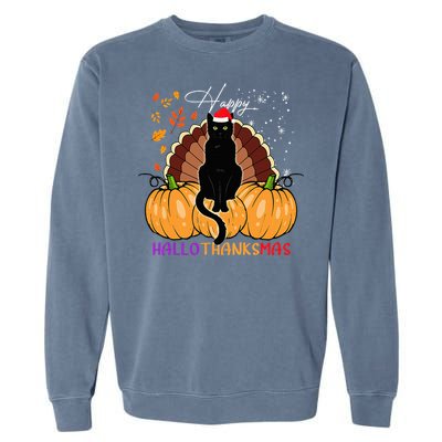 Festive Black Cat Santa Hat for Pumpkin Season Garment-Dyed Sweatshirt