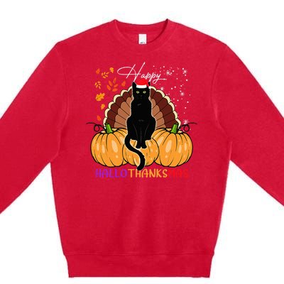 Festive Black Cat Santa Hat for Pumpkin Season Premium Crewneck Sweatshirt