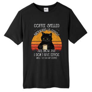 Funny Black Cat Coffee Spelled Backwards Is Eeffoc Tall Fusion ChromaSoft Performance T-Shirt