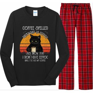 Funny Black Cat Coffee Spelled Backwards Is Eeffoc Long Sleeve Pajama Set