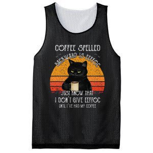 Funny Black Cat Coffee Spelled Backwards Is Eeffoc Mesh Reversible Basketball Jersey Tank