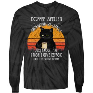 Funny Black Cat Coffee Spelled Backwards Is Eeffoc Tie-Dye Long Sleeve Shirt