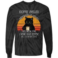 Funny Black Cat Coffee Spelled Backwards Is Eeffoc Tie-Dye Long Sleeve Shirt