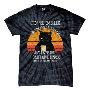 Funny Black Cat Coffee Spelled Backwards Is Eeffoc Tie-Dye T-Shirt