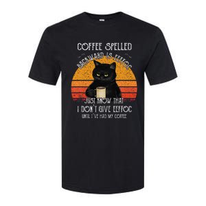 Funny Black Cat Coffee Spelled Backwards Is Eeffoc Softstyle CVC T-Shirt