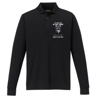 Funny Black Cat Ill Put You In The Trunk Costume Classic Performance Long Sleeve Polo