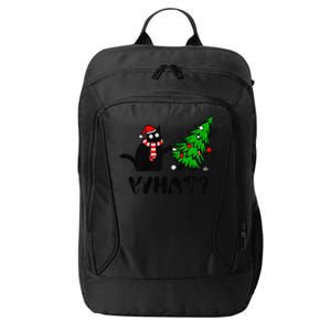 Funny Black Cat Pushing Christmas Tree Over Cat What City Backpack