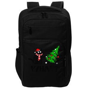 Funny Black Cat Pushing Christmas Tree Over Cat What Impact Tech Backpack