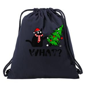 Funny Black Cat Pushing Christmas Tree Over Cat What Drawstring Bag