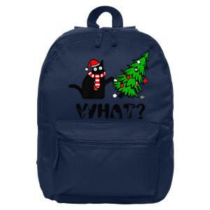 Funny Black Cat Pushing Christmas Tree Over Cat What 16 in Basic Backpack