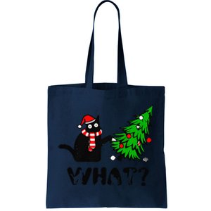 Funny Black Cat Pushing Christmas Tree Over Cat What Tote Bag