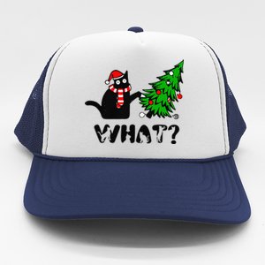 Funny Black Cat Pushing Christmas Tree Over Cat What Trucker Hat