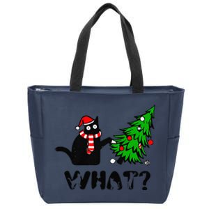 Funny Black Cat Pushing Christmas Tree Over Cat What Zip Tote Bag