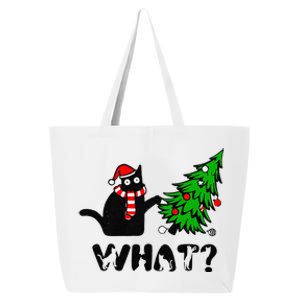 Funny Black Cat Pushing Christmas Tree Over Cat What 25L Jumbo Tote