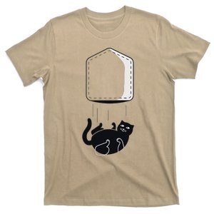 Funny Black Cat In Pocket And Falls Cat Humor Cat In Pocket T-Shirt