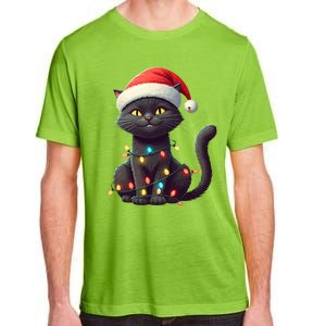 Funny Black Cat Santa Christmas Lights Cat Lover Kitty Xmas Meaningful Gift Adult ChromaSoft Performance T-Shirt