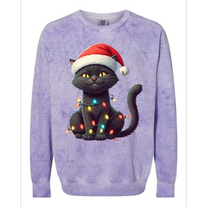 Funny Black Cat Santa Christmas Lights Cat Lover Kitty Xmas Meaningful Gift Colorblast Crewneck Sweatshirt