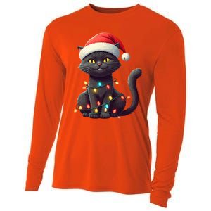 Funny Black Cat Santa Christmas Lights Cat Lover Kitty Xmas Meaningful Gift Cooling Performance Long Sleeve Crew