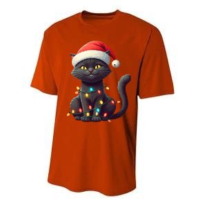 Funny Black Cat Santa Christmas Lights Cat Lover Kitty Xmas Meaningful Gift Performance Sprint T-Shirt