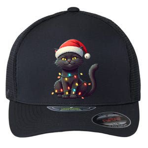 Funny Black Cat Santa Christmas Lights Cat Lover Kitty Xmas Meaningful Gift Flexfit Unipanel Trucker Cap