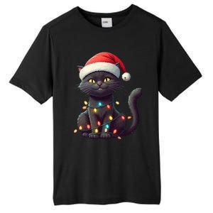 Funny Black Cat Santa Christmas Lights Cat Lover Kitty Xmas Meaningful Gift Tall Fusion ChromaSoft Performance T-Shirt