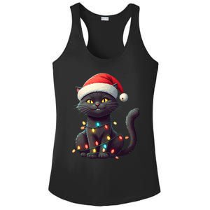 Funny Black Cat Santa Christmas Lights Cat Lover Kitty Xmas Meaningful Gift Ladies PosiCharge Competitor Racerback Tank