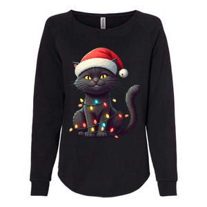 Funny Black Cat Santa Christmas Lights Cat Lover Kitty Xmas Meaningful Gift Womens California Wash Sweatshirt