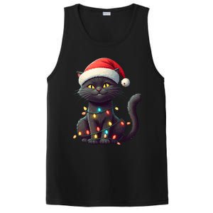 Funny Black Cat Santa Christmas Lights Cat Lover Kitty Xmas Meaningful Gift PosiCharge Competitor Tank