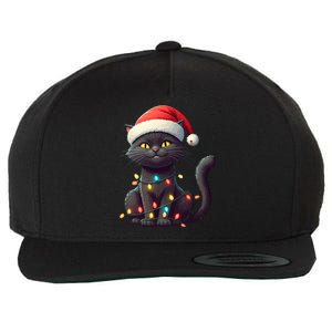 Funny Black Cat Santa Christmas Lights Cat Lover Kitty Xmas Meaningful Gift Wool Snapback Cap