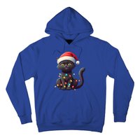 Funny Black Cat Santa Christmas Lights Cat Lover Kitty Xmas Meaningful Gift Hoodie