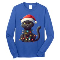 Funny Black Cat Santa Christmas Lights Cat Lover Kitty Xmas Meaningful Gift Long Sleeve Shirt