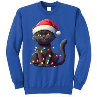 Funny Black Cat Santa Christmas Lights Cat Lover Kitty Xmas Meaningful Gift Sweatshirt