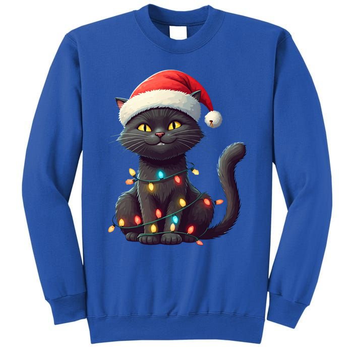 Funny Black Cat Santa Christmas Lights Cat Lover Kitty Xmas Meaningful Gift Sweatshirt