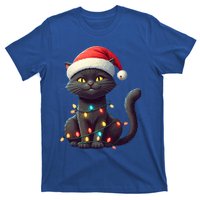 Funny Black Cat Santa Christmas Lights Cat Lover Kitty Xmas Meaningful Gift T-Shirt