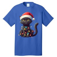 Funny Black Cat Santa Christmas Lights Cat Lover Kitty Xmas Meaningful Gift Tall T-Shirt