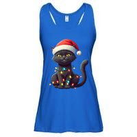 Funny Black Cat Santa Christmas Lights Cat Lover Kitty Xmas Meaningful Gift Ladies Essential Flowy Tank