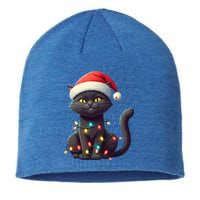 Funny Black Cat Santa Christmas Lights Cat Lover Kitty Xmas Meaningful Gift Sustainable Beanie