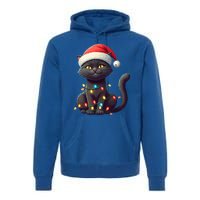 Funny Black Cat Santa Christmas Lights Cat Lover Kitty Xmas Meaningful Gift Premium Hoodie