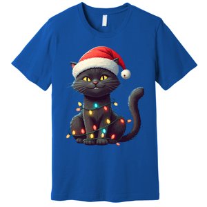 Funny Black Cat Santa Christmas Lights Cat Lover Kitty Xmas Meaningful Gift Premium T-Shirt