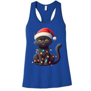 Funny Black Cat Santa Christmas Lights Cat Lover Kitty Xmas Meaningful Gift Women's Racerback Tank