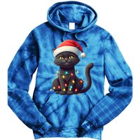 Funny Black Cat Santa Christmas Lights Cat Lover Kitty Xmas Meaningful Gift Tie Dye Hoodie