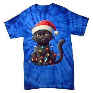 Funny Black Cat Santa Christmas Lights Cat Lover Kitty Xmas Meaningful Gift Tie-Dye T-Shirt