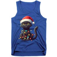 Funny Black Cat Santa Christmas Lights Cat Lover Kitty Xmas Meaningful Gift Tank Top