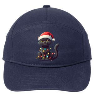 Funny Black Cat Santa Christmas Lights Cat Lover Kitty Xmas Meaningful Gift 7-Panel Snapback Hat