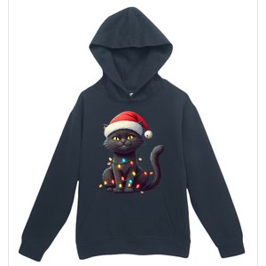 Funny Black Cat Santa Christmas Lights Cat Lover Kitty Xmas Meaningful Gift Urban Pullover Hoodie