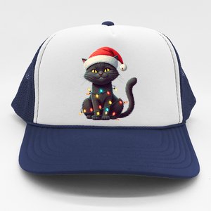 Funny Black Cat Santa Christmas Lights Cat Lover Kitty Xmas Meaningful Gift Trucker Hat